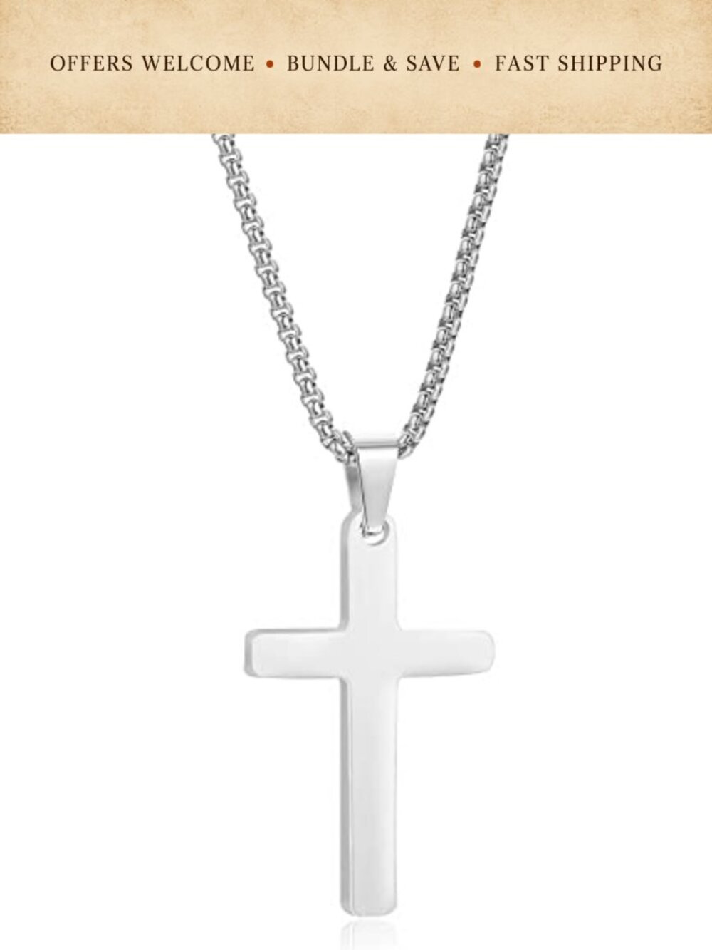 Simple Cross Necklace, Gold Silver Men Stainless Steel Plain Cross Pendant